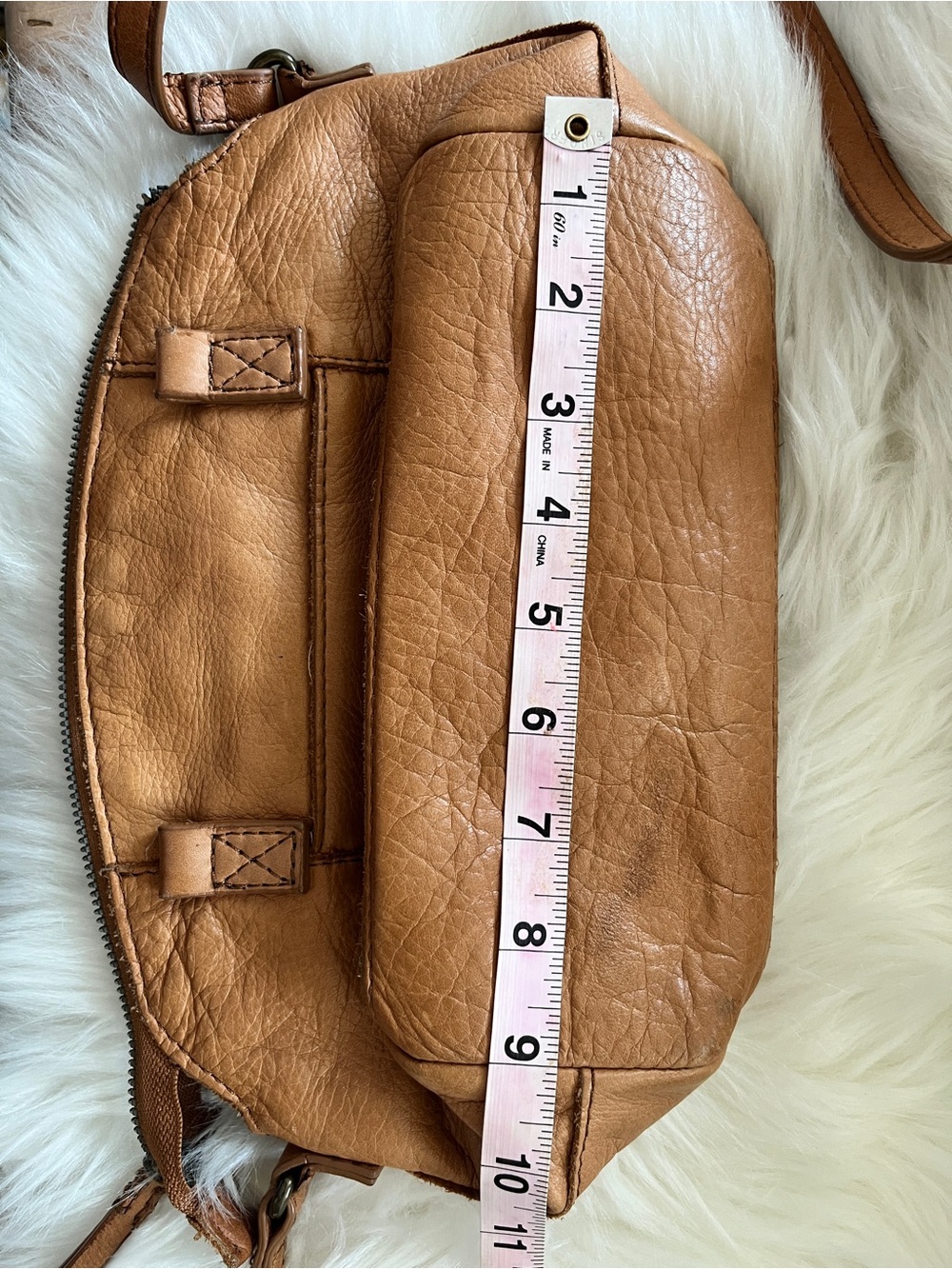 American Leather Co Tan Leather Crossbody Bag with Adjustable Strap Sz 7x9x4 - Picture 7 of 9